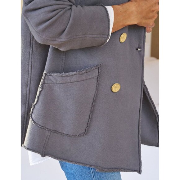 Frank & Eileen Belfast Elephant Grey Triple Fleece Double Breasted Jacket Size M - Picture 2 of 9